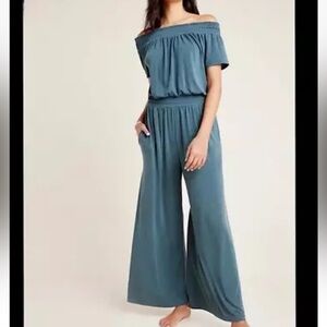 Anthropologie Blue Off-Shoulder Jumpsuit size M